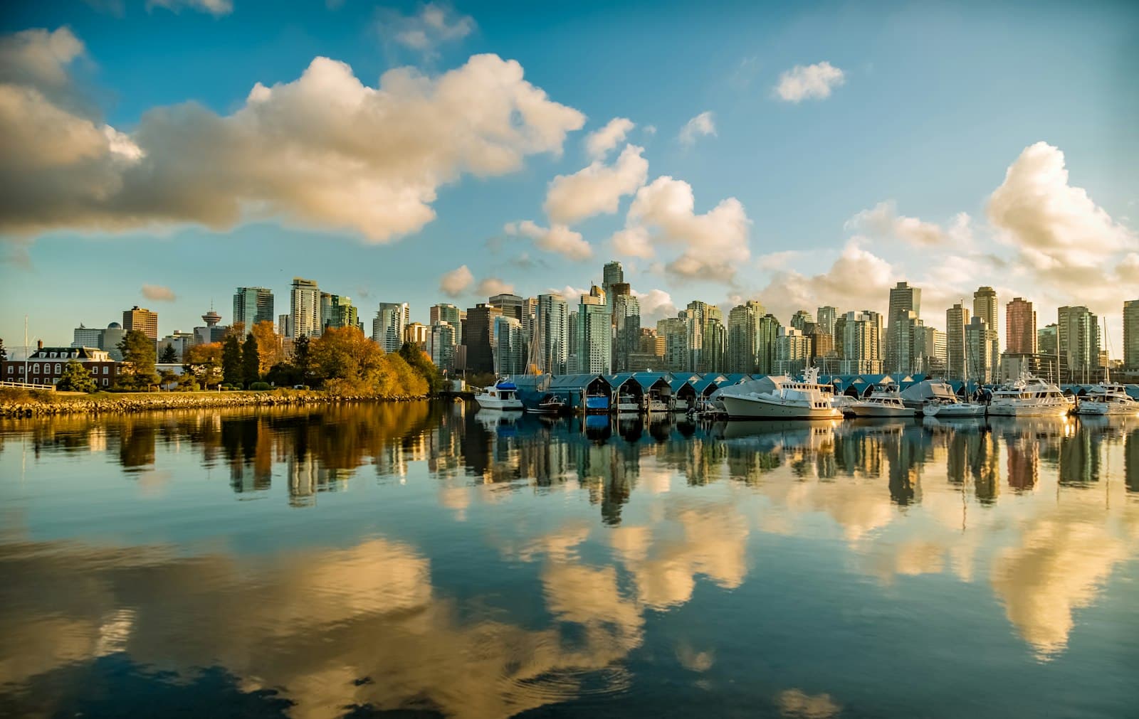 Vancouver harbour, mountains, and high-rises across the water